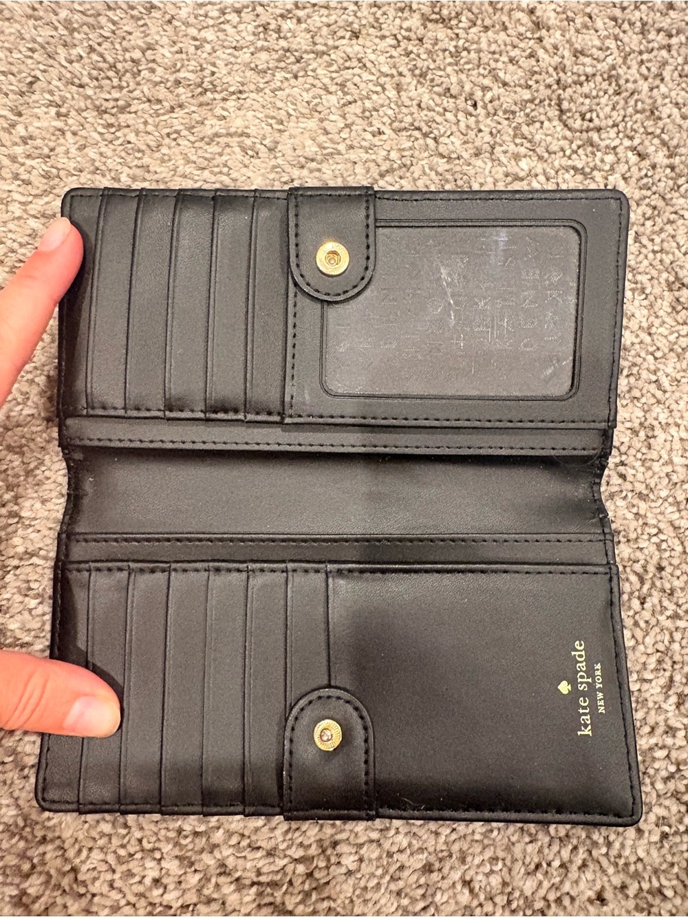 kate spade Black Pebbled Leather Continental Wallet with Gold Plaque - Picture 3 of 4